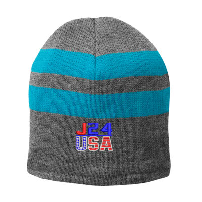 Fleece Lined Striped Beanie Cap  Thumbnail